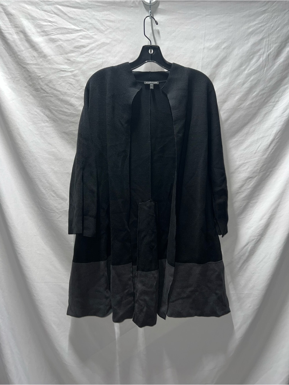 Eileen Fisher Black Open-Neck Knit Cardigan